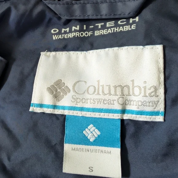 Columbia Blue Rain Jacket with Hood and Water-Resistant Material Size Small